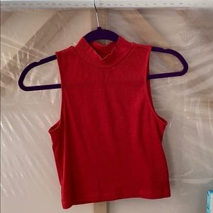 Red mock neck crop top